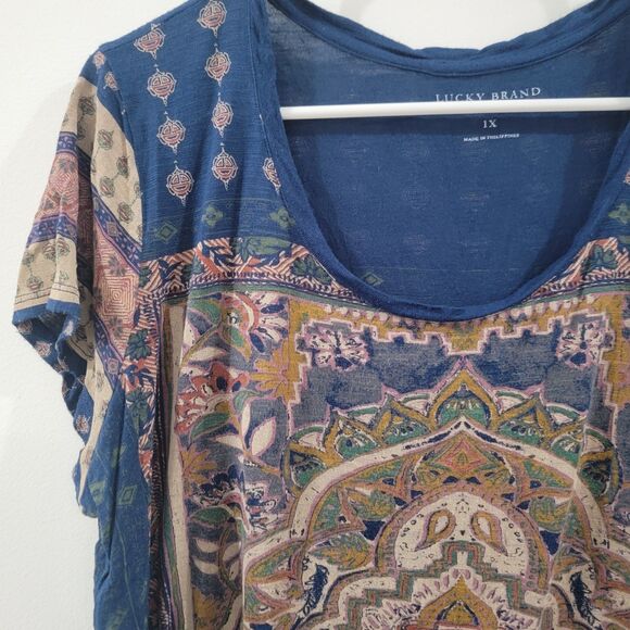 Lucky Brand Womens Top Size 1X Boho Floral Mandala Hippie - Picture 2 of 4